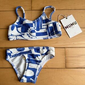 New With Tags MUMU Mini Blue & White Textured Bikini Set (2T) Girls